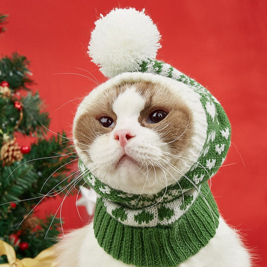 New Christmas Snowflake Elk Printing Knitted Warm Fur Ball Hat